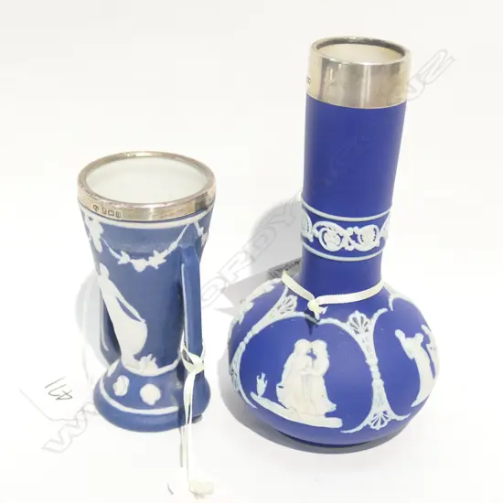 TWO SILVER TOPPED VASES - TUNSTALL + ANOTHER. LARGEST H. 150MM