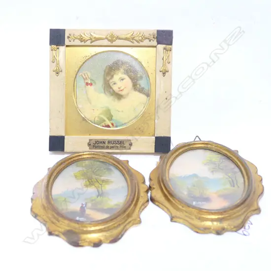 JOHN RUSSEL MINIATURE + 2 OVAL FRAMED LANDSCAPES L 110 MM