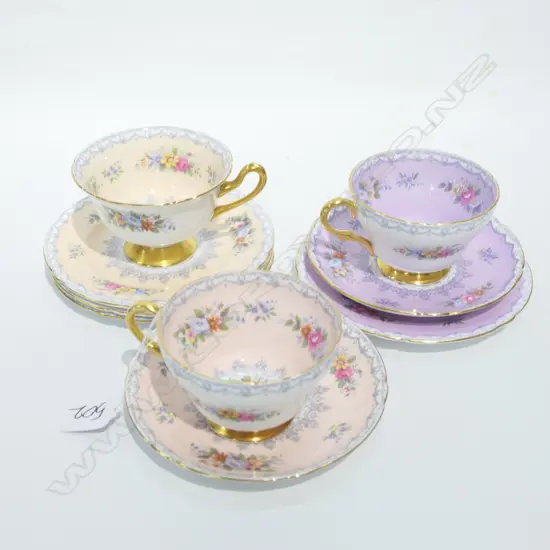 3 SHELLEY TRIOS ONE SAUCER MISSING ONE EXTRA PLATE