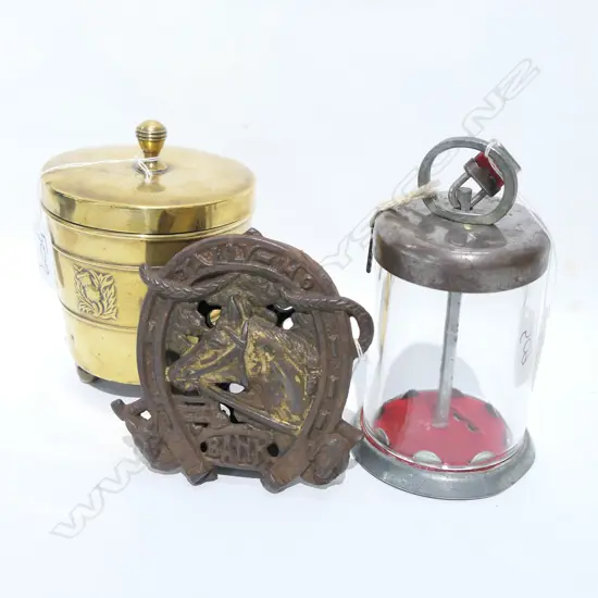 TALLY HO MONEY BOX / VINTAGE GLASS MONEY BOX / BRASS SUGAR