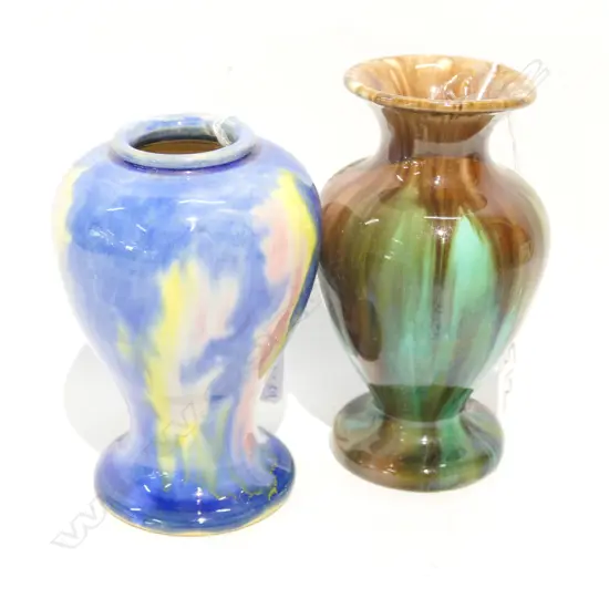 TWO H. MCHUGH ART DECO STUDIO POTTERY VASES LARGEST H. 130MM