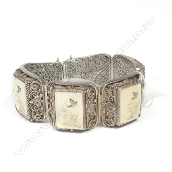 ANTIQUE ORIENTAL SILVER GILT IVORY BRACELET