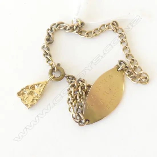 14k GOLD PENDANT 1.8gm ON UNMARKED GOLD ID BRACELET 8.2gm