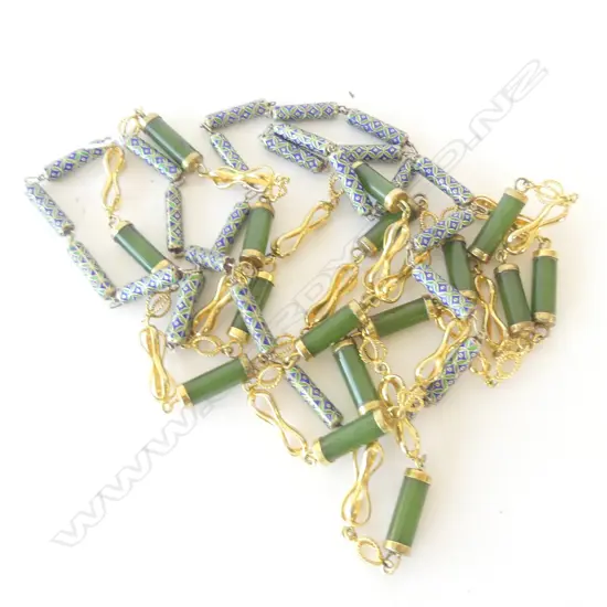 GP GREENSTONE NECKLACE; & ENAMEL NECKLACE