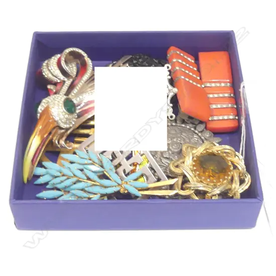 BOX COSTUME JEWELLERY/ BROOCHES ETC