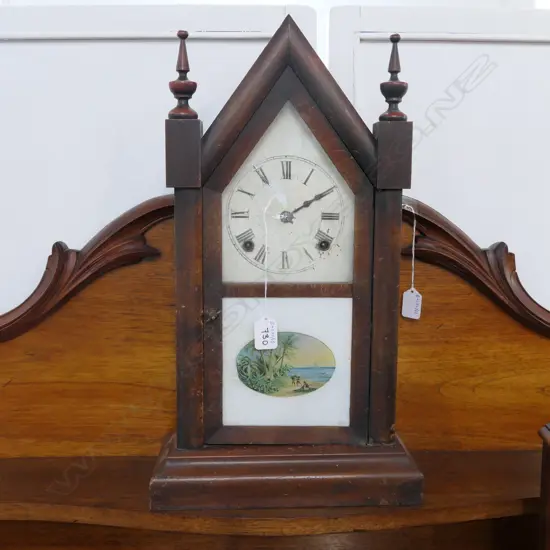 LATE 19THC MAHOGANY MANTLE PICTURE CLOCK