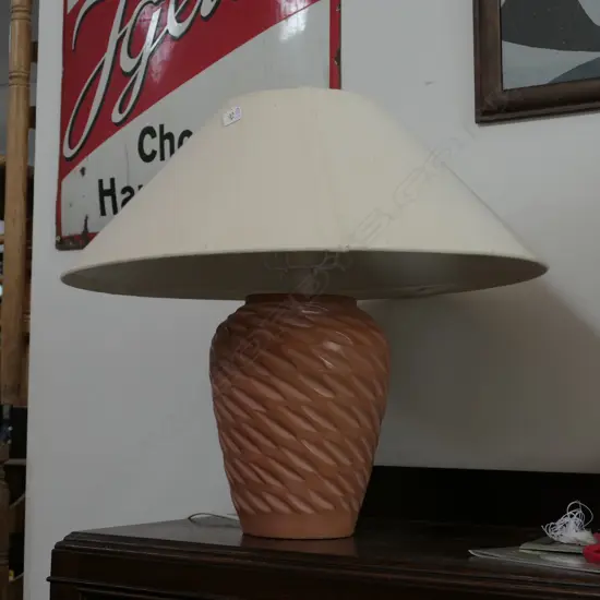 LARGE INCISED TERACOTTA LAMP