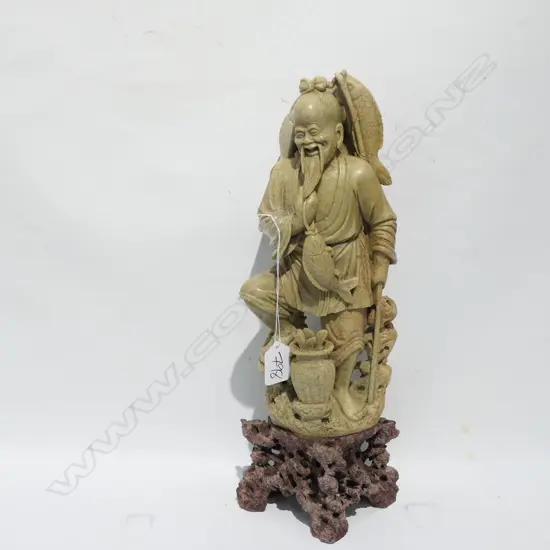 SOAPSTONE FIGURE OF A CHINESE FISHERMAN H 360 MM