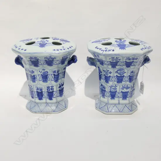 PAIR CHINESE B/W FLOWER VASES