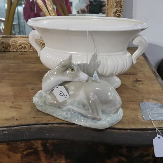 SYLVAC FLOWER TROUGH & LLADRO TYPE DEER ORNAMENT (BOTH AF)