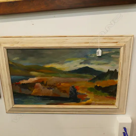 JOHN McCAW OIL ON BD, (LANDSCAPE) 'VIEW FROM THE PORTICO' SIGNED & DATED '96