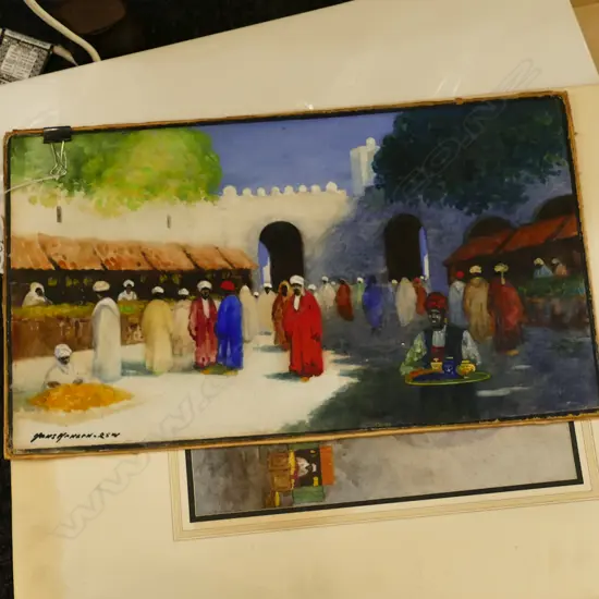 HANS HANSEN MARKET SCENE WATERCOLOUR 230 X 395MM AND PRINT 