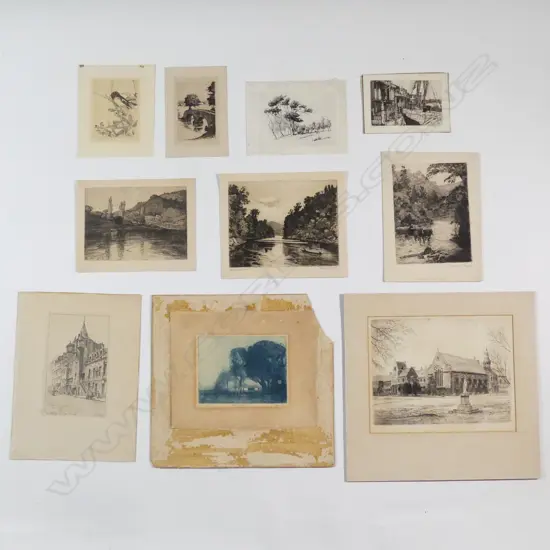 10 ASST UNFRAMED ETCHINGS / EUROPEAN LANDSCAPES - DAVID PAYNE ETC. VARIOUS SIZES/CONDITIONS