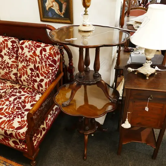 PR OF MAHOGANY WINE TABLES WITH GLASS TOPS