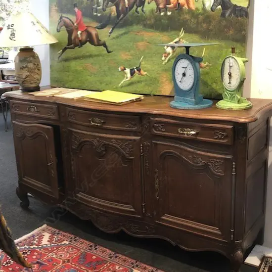 LARGE FRENCH OAK SIDEBOARD PARQUETRY TOP