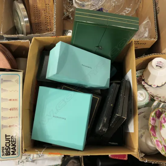 BOX OF DISPLAY BOXES; & 2 TIFFANY BOXES