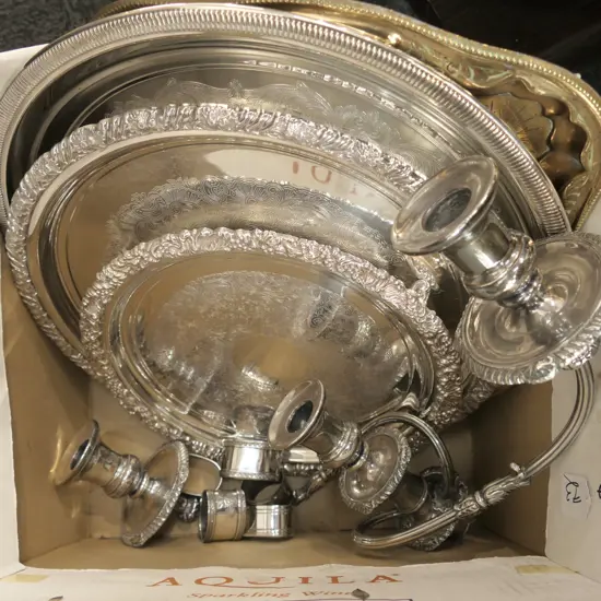 LOT EP TRAYS/BRASS/NAPKIN RINGS ETC