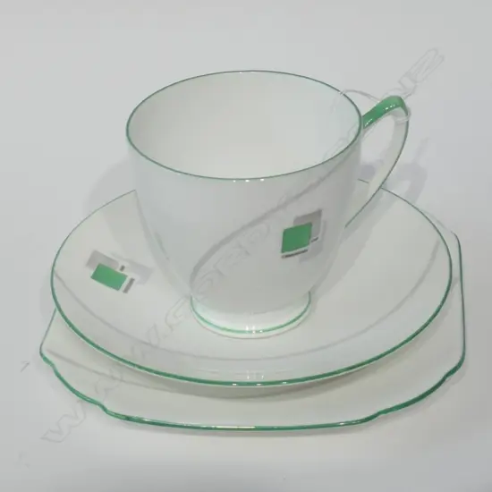 ART DECO SHELLEY GEOMETRIC GREEN TRIO