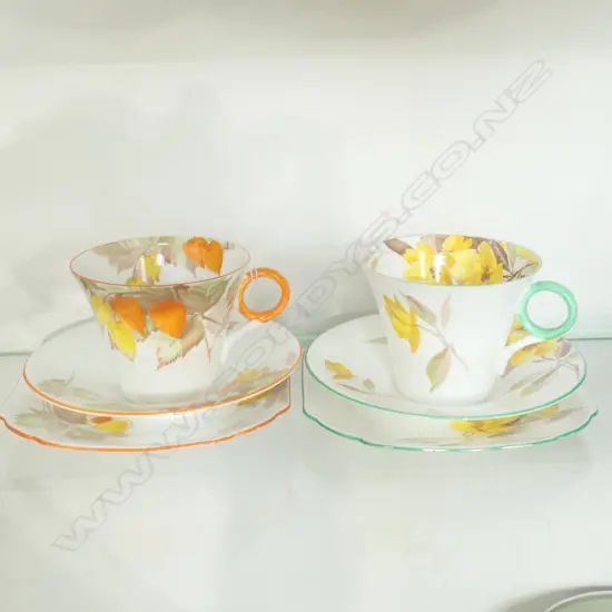 PAIR SHELLY REGENT 'CAPE GOOSEBERRY' TRIOS C. 1934