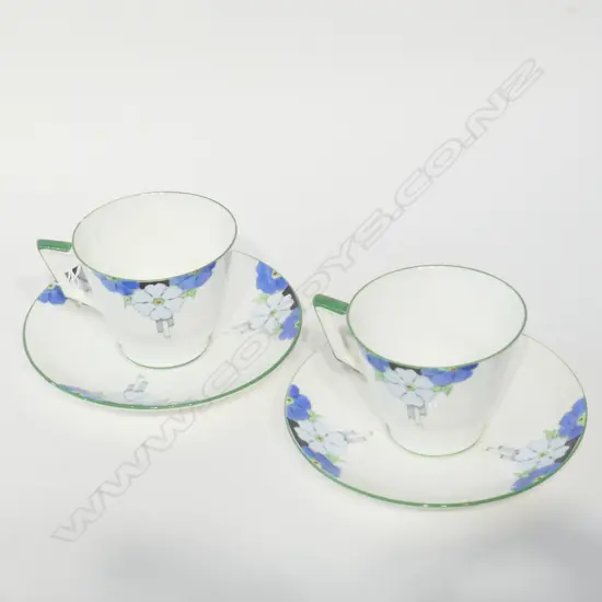 PAIR BELL CHINA ART DECO CUP AND SAUCERS