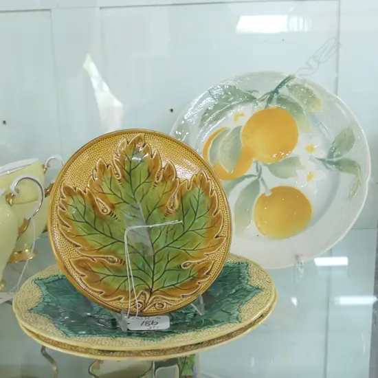 4 VICTORIAN MAJOLICA PLATES YELLOW