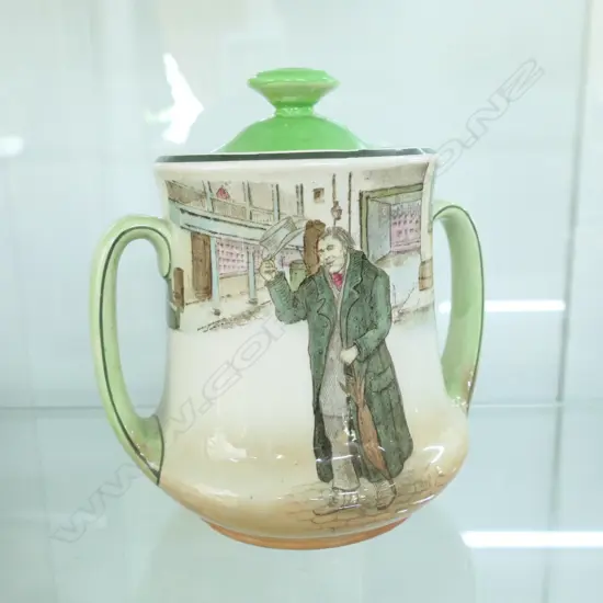 ROYAL DOULTON 2 HANDLED LIDDED VASE 'MR SQUARES'. H. 150MM