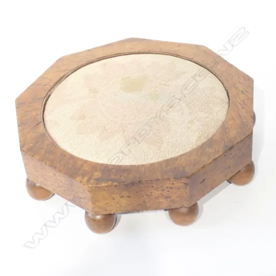 WALNUT FOOT STOOL FABRIC CENTRE DIAM 310MM