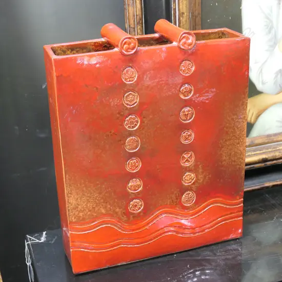 KEITH BLIGHT RED GLAZED POTTERY SLAB VASE -STAMPED 370MM TALL