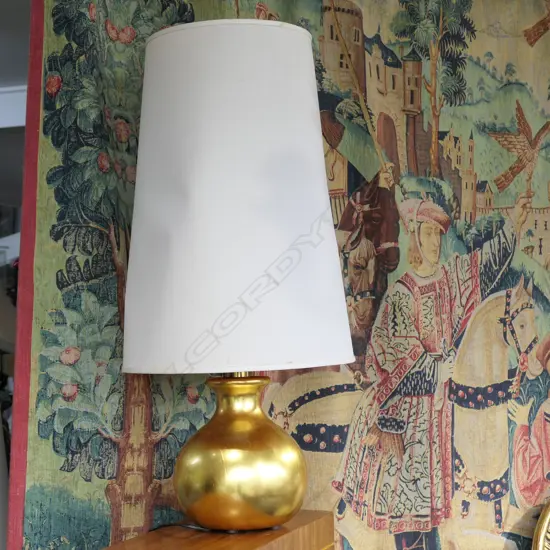 GILT SPHERICAL LAMP - NEEDS REWIRING H. INCL. SHADE 735MM