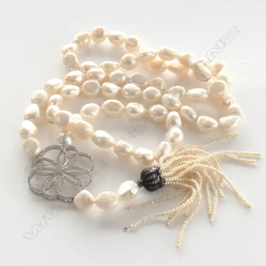 IMPRESSIVE SEMI BAROQUE PEARL TASSEL NECKLACE (G8776)