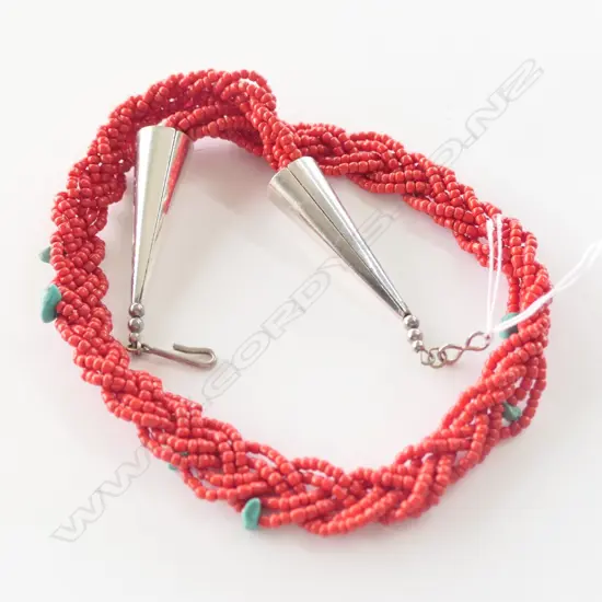 CORAL AND TURQUOISE TWIST NECKLACE (G6795)