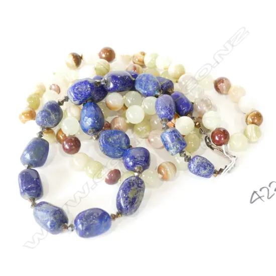AGATE BEAD NECKLACE & LAPIS LAZULI BEAD NECKLACE