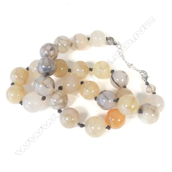 JADE? 25 BEAD NECKLACE ,GREY/DULL ORANGE TONES