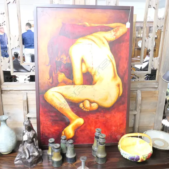 SIMON MENZIES OIL 'REFLECTION LGE NUDE' W/ GILDING 900 X 590