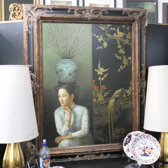 OIL ON CANVAS ORIENTAL INTERIOR WITH WOMAN BY ADAMSON 1290 X 1060MM