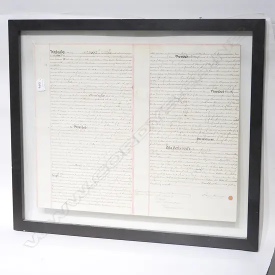 19THC FRAMED INDENTURE 650 X 550 MM