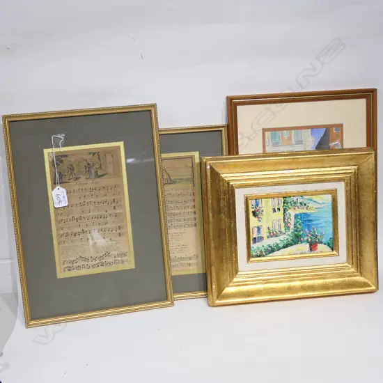 4 FRAMED WORKS - OIL / W/C / 2 PRINTS