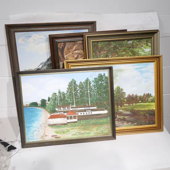 FIVE FREDA HARGREAVES LANDSCAPE OILS. LARGEST FRAME 580 X 475