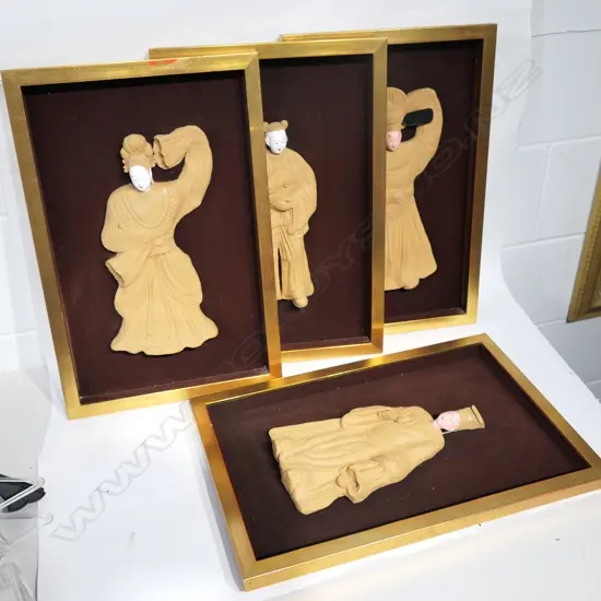 4 FRAMED ORIENTAL FIGURES. FRAMES 505 X 335MM
