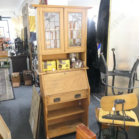 OAK COMBINATION BUREAU BOOKCASE 
