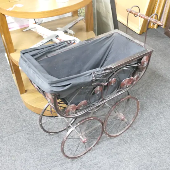 OLD STYLE CANE DOLLS PRAM SCROLLING CANE