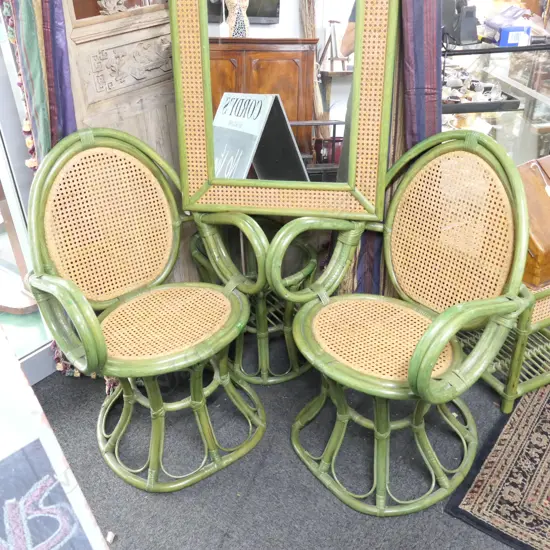 PAIR OF GREEN PAINTED CANE CHAIRS