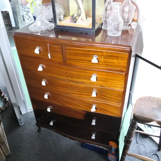 MAHOGANY QUEEN ANNE STYLE 7 DRAWER CHEST H 1200 MM