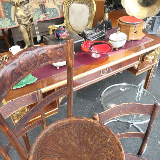 LEATHER INSET MAHOGANY FRENCH STYLE DESK L. 1780MM LEGS BROKEN OLD REPAIR