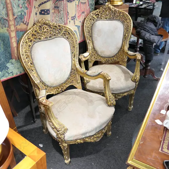 PAIR GILTWOOD BERGERE ARMCHAIRS
