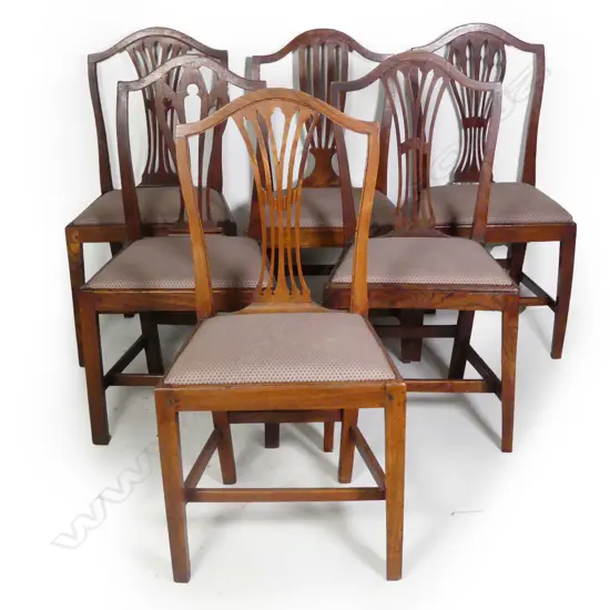 A harlequin set of six Hepplewhite style elm chairs