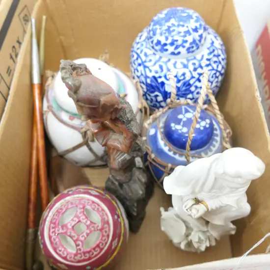 LOT ASST ORIENTAL FIGURES/PIPES GINGER JARS ETC