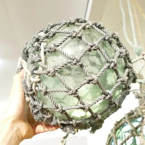 OLD MED GLASS FISHING FLOAT WITH NETTING