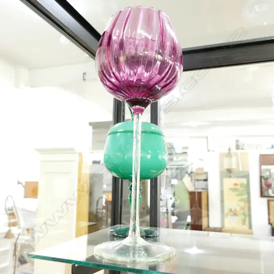 TALL GLASS GOBLET +LIDDED GLASS CONTAINER H 400 MM