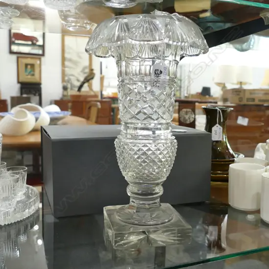 CUT CRYSTAL VASE AF CHIPPED 300MM H